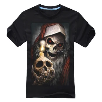 Модные крутые 3D темно-готические черные рождественские рок-рубашки с черепом, мужские женские рубашки, рубашка для фитнеса, 100% хлопок