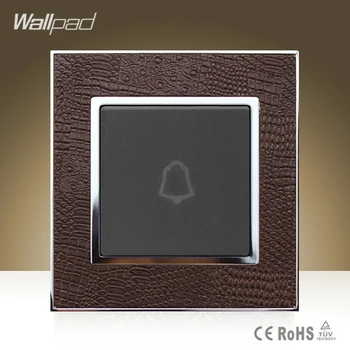Модуль Wallpad Дверной звонок Квадратного дизайна в рамке из козьей коричневой кожи, настенное крепление, кнопка сброса, переключатель дверного звонка, бесплатная доставка