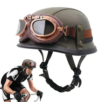 Мотоциклетные шлемы в Немецком кожаном стиле, пилотские мотоциклетные шлемы с открытым лицом, ретро-шлемы, байкерские шлемы для круиз-чоппера с защитными очками