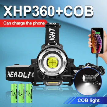 Мощный XHP360 светодиодный Налобный фонарь USB Высокой Мощности Перезаряжаемый Налобный Фонарь 18650 XHP199 COB Налобный Фонарь Для Рыбалки И Кемпинга