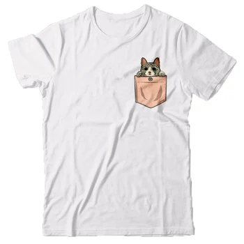 Мужская забавная футболка с карманом с принтом - Милый кот, котенок - Футболки с рисунком Teecheap, мужские хлопковые футболки, уличная одежда большого размера