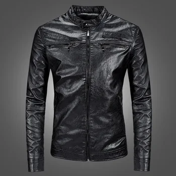 Мужская кожаная куртка, Новая весенняя корейская версия, тонкая куртка из искусственной кожи, модная молодежная универсальная мотоциклетная куртка, мужская одежда
