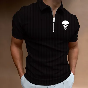 Мужская футболка в полоску из хлопка Ice silk, повседневная спортивная мужская футболка оверсайз с коротким рукавом и принтом черепа, летняя мужская футболка