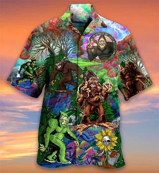 Мужские Рубашки с коротким рукавом в Кубинском Стиле, Негабаритный Гавайский топ с забавным Орангутангом, мужские летние каникулы с 3D Принтом