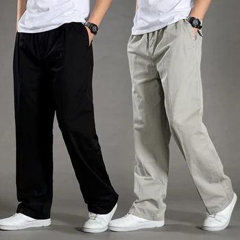 Мужские хлопчатобумажные широкие брюки, повседневная модная уличная спецодежда, Прямые Свободные спортивные брюки