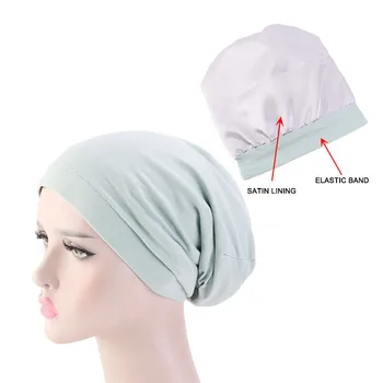 Мусульманские Женщины, Атласная подкладка, Эластичная лента, Шапка-тюрбан, Банаданы, Шапочки-бини от химиотерапии при раке, Головные Уборы, Повязка на голову, Аксессуары для волос