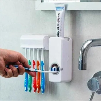 Настенный держатель зубной щетки, Автоматический дозатор зубной пасты, Органайзер для зубных щеток, Стеллаж для хранения Аксессуаров для ванной комнаты