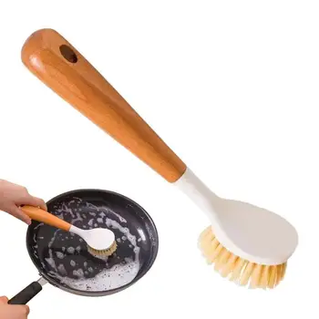 Нейлоновая щетка для мытья посуды с длинной ручкой, Деревянная Кухонная Сковорода, Настенный Универсальный Очиститель для мытья посуды в ванной, Прочная щетка-скраб