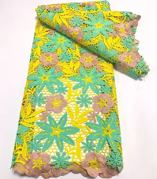 Нигерийский шнур, Гипюровая кружевная Ткань2023, Новая африканская красивая разноцветная Водорастворимая ткань для женских свадебных платьев