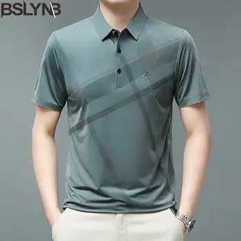 Новая модная стильная мужская рубашка поло с коротким рукавом, деловая повседневная футболка, топы с принтом, воротник-стойка