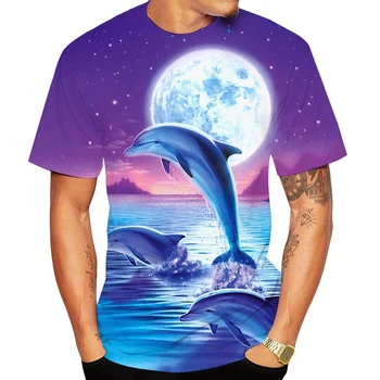 Новинка, горячая распродажа, модная футболка с 3D принтом в виде животных, дельфина, летняя мужская повседневная футболка Унисекс с круглым вырезом и короткими рукавами