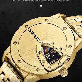Новые Мужские часы с Креативным дизайном, Спортивный циферблат, ремешок из нержавеющей стали, Водонепроницаемые Высококачественные кварцевые мужские часы Reloj Hombre Gold