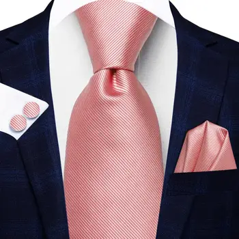 Однотонный шелковый свадебный галстук из Розового Золота Для мужчин, Подарочный Мужской Галстук, Набор Ручных Запонок, Модная деловая вечеринка, Прямая поставка, дизайнерский галстук Hi-Tie