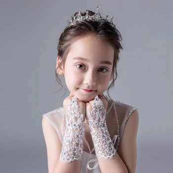 Перчатки принцессы для девочек, платье для девочек, Перчатка с кружевом и бриллиантами, костюм для фотосъемки, свадебные аксессуары для детского подарка на день рождения
