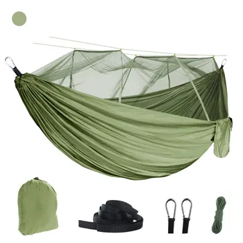 Портативный Походный Гамак с москитной сеткой из высокопрочной парашютной ткани, Подвесная кровать, Охотничьи Качели для сна, легкий