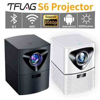 Портативный умный проектор TFlag S6 с поддержкой видео для домашнего кинотеатра 4K 1080P LED Android 9.0 WiFi BT Мини-проектор 6000 люмен