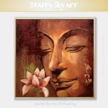 Профессиональный художник, ручная роспись, высококачественный портрет Будды, Картина маслом на холсте, Будда с цветком лотоса, картина маслом