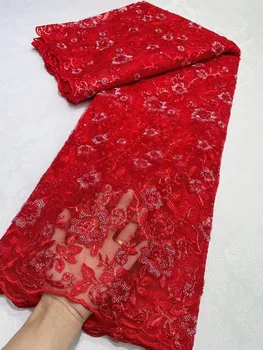 Роскошная красная французская кружевная ткань с вышивкой жениха в африканском нигерийском стиле с блестками для свадебного платья