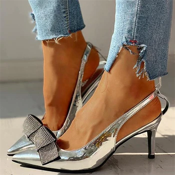 Сандалии Sapatos Femininos Со стразами и Бантом; Женская Обувь; Sandalias Mujer Verano; Босоножки на Каблуке; Chaussure Femme Zapato De Tacón