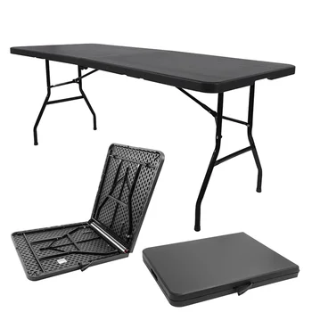 Складной стол BOUSSAC 6 футов, портативный сверхпрочный пластиковый Складной стол, раскладывающийся пополам, Пластиковый обеденный стол (ЧЕРНЫЙ)