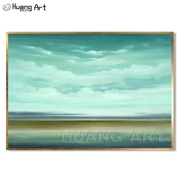 Современная абстрактная картина маслом с пейзажем неба Ручной работы Ярко-зеленого цвета Абстрактная картина с пейзажем неба
