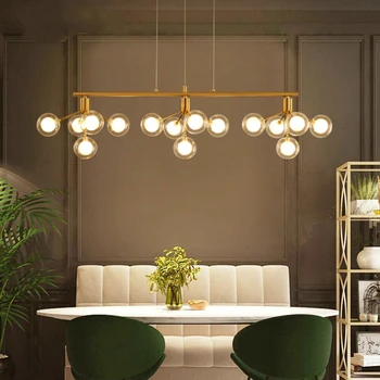 Современная светодиодная линейная люстра AC90V - 260V, ресторан для гостиной, Прозрачная стеклянная шаровая люстра, Золотой светильник для спальни
