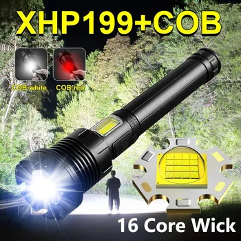 Супер XHP199 Самый мощный светодиодный фонарик XHP160 Перезаряжаемый тактический фонарик 18650 USB Zoom Torch Light COB Фонарь для Кемпинга