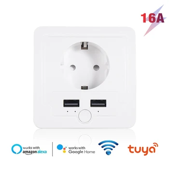 Умная USB-розетка 16A EU 3 В 1 Wifi Power Plug Работает С Google Home Alexa IFTTT Tuya Smart life APP Голосовой пульт дистанционного Управления
