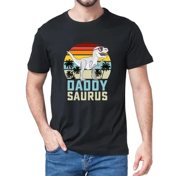 Унисекс, динозавр Daddysaurus T Rex, Папа Саурус, Одинаковые подарки для семьи На День отцов, Винтажная мужская футболка из 100% хлопка с коротким рукавом