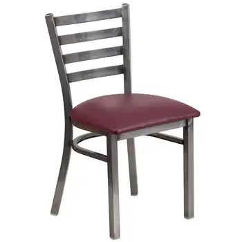 Флэш-мебель серии HERCULES с прозрачной спинкой для лестницы, металлический ресторанный стул -бордовое виниловое сиденье