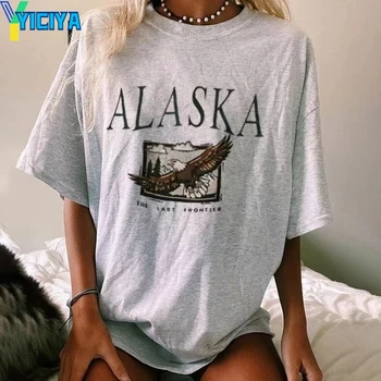 Футболка YICIYA ALASKA, укороченный топ y2k, женская белая новая футболка оверсайз, футболки с коротким рукавом, блузки, модная футболка, летние топы 2023