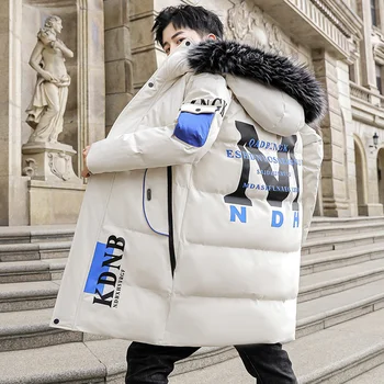 Хлопчатобумажная подкладка 2023, Новая зимняя мужская Длинная трендовая куртка со съемным меховым воротником, бренд Tide, красивая водонепроницаемая куртка