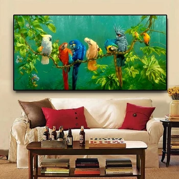 Художественная Птица-Попугай на ветвях, деревянный Пейзаж, картина, Плакат, Настенная Художественная картина, холст, живопись для гостиной Куадрос