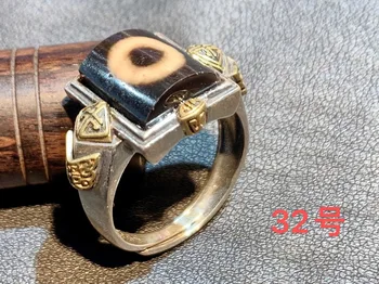 Цена за одно кольцо Сокровище Волшебный Тибетский Старый Агат 1 Глазчатая Бусина Дзи, Инкрустированная Серебром S925, Регулируемое Кольцо на Палец, Амулет