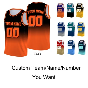 Черно-оранжевая баскетбольная майка, Детская футболка с пользовательским именем/ команды для мальчиков/ девочек, баскетбольные рубашки, Детская одежда, тренировочная майка
