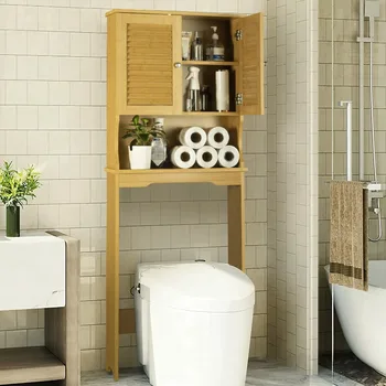 Экономящий пространство в ванной комнате с открытой полкой, Отдельно стоящий Органайзер для ванной комнаты, Многофункциональная стойка для туалета в ванной комнате, коричневый в деревенском стиле