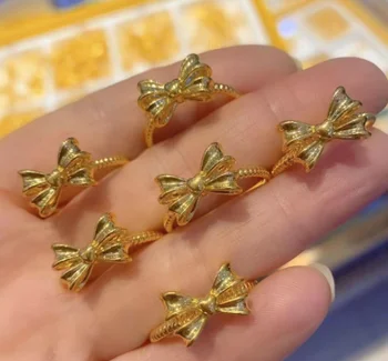 кольца из настоящего золота 999 пробы, галстук-бабочка, кольцо на палец, 3D ювелирные изделия из твердого золота, обручальные кольца из чистого золота 24 К